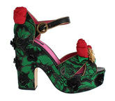 Dolce & Gabbana Green Brocade Snakeskin Roses Crystal Shoes -   -  Dolce & Gabbana.